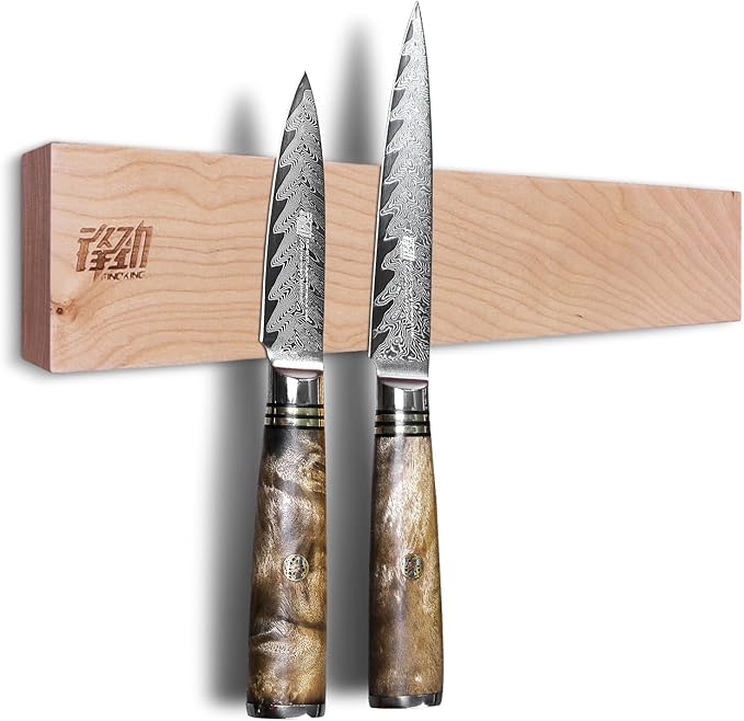 FINDKING Maple Wood Magnetic Knife Strip, Wall Mounted Wooden Knife Holder with Strong Magnets for Kitchen Organization, 12 Inch Beige, Without Knives