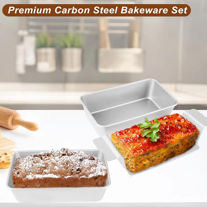 Meatloaf Pan with Drain Tray Set of 2 – Nonstick Loaf Pan with Perforated Insert for Healthier Cooking, Easy-Lift Design, Even Heating, BPA & PFOA Free for Meatloaf, Bread & Casseroles