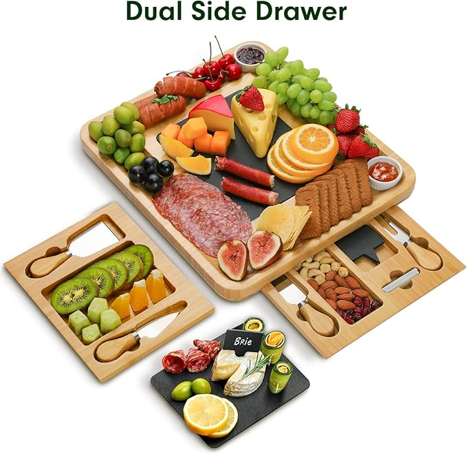 Easoger Charcuterie Boards, Large Charcuterie Board Set, Bamboo Cheese Board Set with Double Protective Packaging, Upscale Stylish Cheese Knife Set for Housewarming Gift