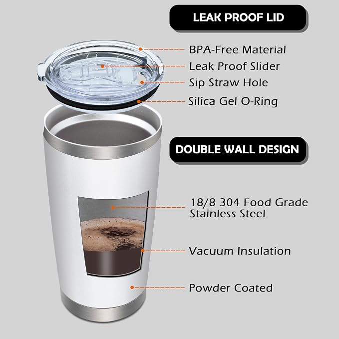 AIANJI 20oz Tumbler Bulk Stainless Steel Tumblers with Lid Vacuum Insulated Double Wall Travel Coffee Mug Powder Coated Tumbler Cup for Hot and Cold Drinks(White, 6 pack)