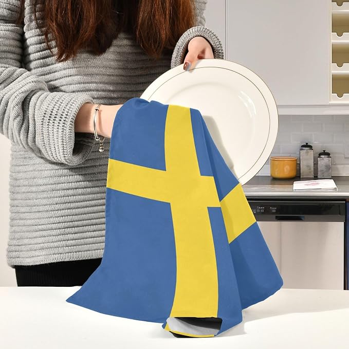 Swedish Flag Kitchen Towels Set with Hanging Loop, Kitchen Hand Towels, Tea Towels, Premium Dish Towels for Kitchen, Quick Drying Kitchen Towel Set 18”x 28”