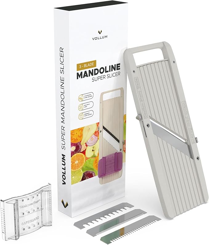 Vollum Wide Japanese Mandoline Slicer for Kitchen – Professional Slicer Vegetable Cutter with Interchangeable Stainless Steel Blades – Food Manual Slicer Handheld Mandoline Slicer