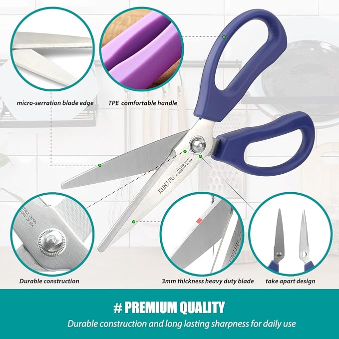 KUNIFU Kitchen Scissors, All Purpose Kitchen Shears, Heavy Duty Come Apart Scissors Gadgets Utensils - Purple