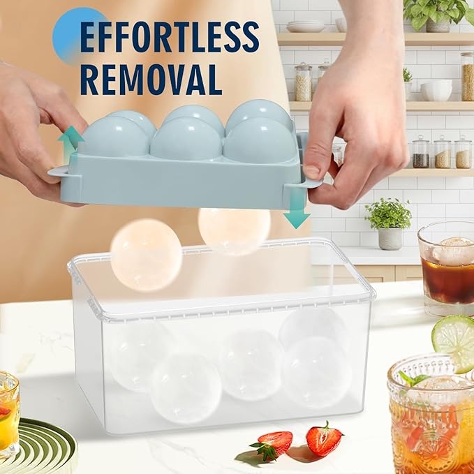 Large Ice Ball Maker Mold, 2.5" Round Ice Cube Mold for Whiskey Bourbon Cocktail, 8 Balls, Sphere Ice Mold, Big Ice Cube Tray with Container and Tongs, Easy to Fill & Release