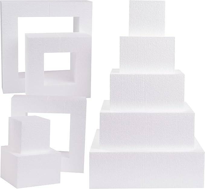 Silverlake 5-Tier Square Cake Dummy Set - Nesting 4" H x 4,6,8,10 & 12" W Blocks for Styrofoam Baking Display Projects
