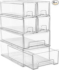 Sorbus 2 Medium & 4 Small Clear Stackable Storage Drawers – Plastic Organizer Bins with Handles – Stackable Pull-Out Storage Drawers for Closet, Pantry, Office, Bathroom, Craft, and Toy Organization