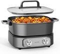 6-Quart Electric Skillet, Hot Pot | Non-Stick PFOA-Free Ceramic-Coated Pot, 1600W, Timer & 3 Power Settings for Steak, Egg, Ramen, Nonstick Pot