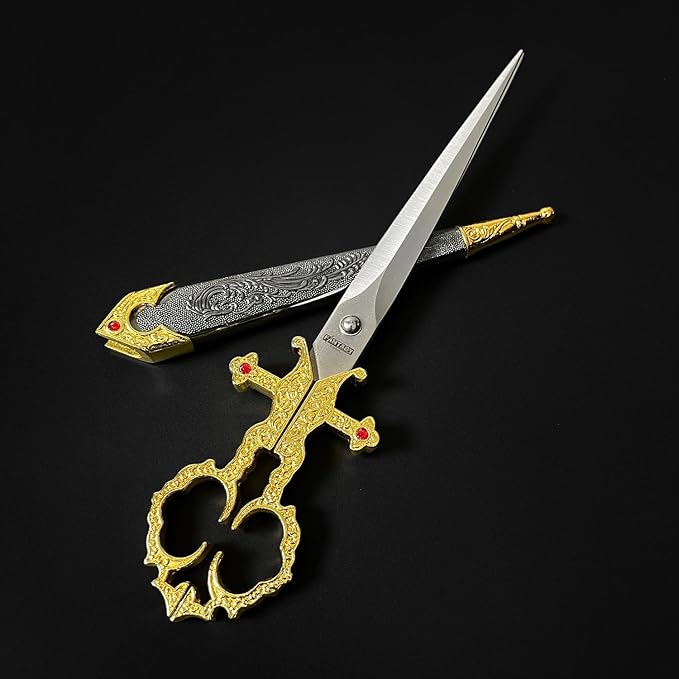 Fantasy Edge Medieval Scissors with Sheath Cover - Vintage Decorative Scissors for Crafting and Display - Intricately Designed Sheath for Elegance