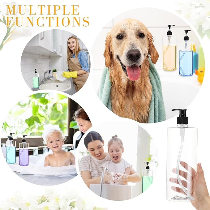 meekoo 10 Pcs Empty Shampoo Bottles with Pumps 32 oz / 1 Liter Bulk Refillable Plastic Dispenser Shampoo and Conditioner Bottles with Black Caps Leakproof for Lotion Massage Oil Body Wash