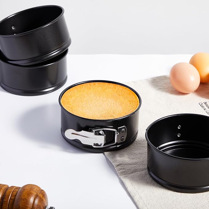 Sunnyray 50 Pcs 4 Inch Springform Pan for Baking Mini Cheesecake Pans with Removable Bottom Nonstick Leakproof Round Cake Mold Spring Form Molds for Mini Cheesecake Pizza and Quiches (Black)