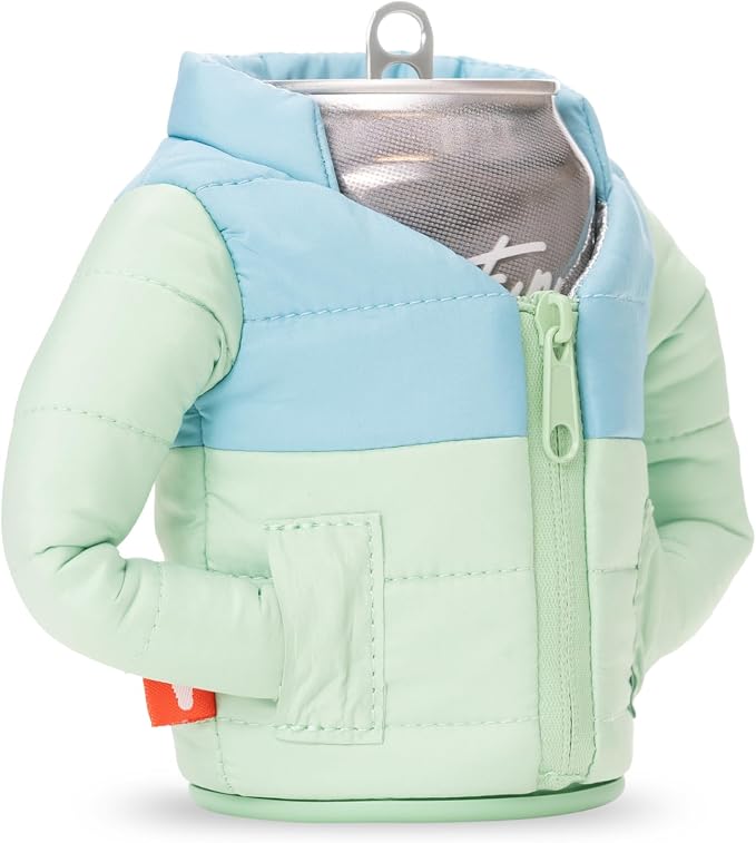 Puffin - The Puffy Jacket - Insulated 12 oz Can Cooler I Beer Bottle & Soda Can Insulator, Keep Drinks and Beverages Cold - Seafoam & Crater Blue
