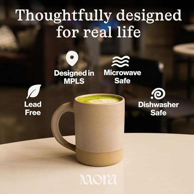 MORA Medium Mugs Set of 4, 16oz Ceramic Pottery Latte Mugs/Coffee Cups - Microwave and Dishwasher Safe - Terracotta