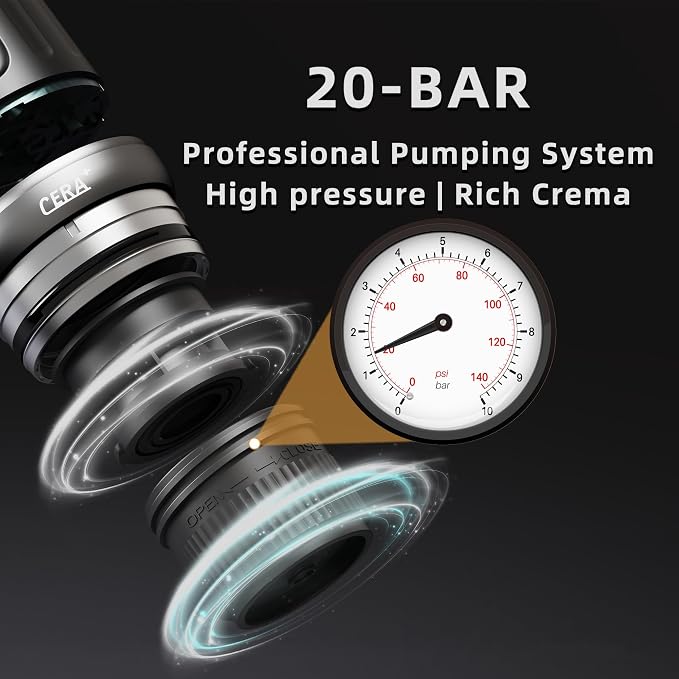 CERA+ PCM03S Portable Espresso Machine 5-8 Cups per Charge, Self-Heating 20 Bar, NS Pods & Ground Coffee, Epresso Electric Travel Coffee Maker for Outing, Working, Camping
