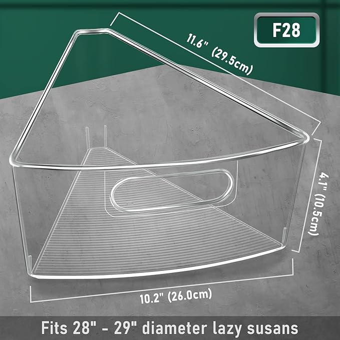 JEISSLIA Lazy Susan Cabinet Organizer Bins for 26"/ 28"/ 32" Diameter Corner Organizer, Plastic Cabinet Storage Bin, 1/8 Wedge - Food Safe, BPA Free, with Non-Slip Pads (for 28" Diameter, 6 Pack)
