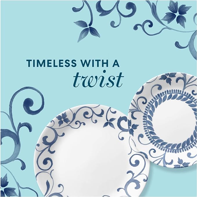 Corelle 12-Piece Dinnerware Set Service for 4, Chip Resistant, Glass, Artemis, Vitrelle