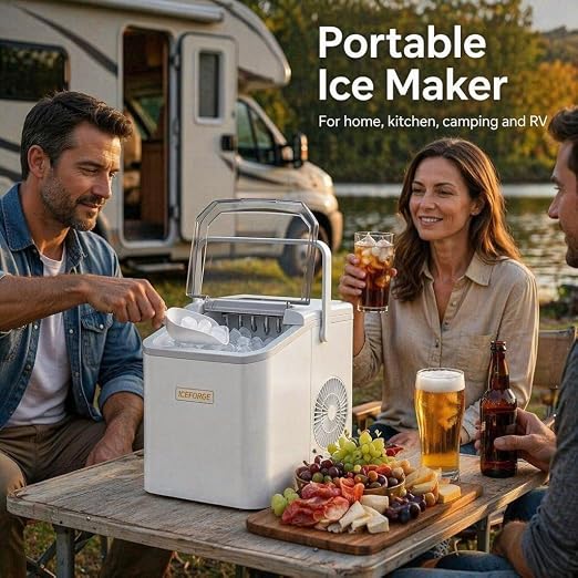 Countertop Ice Maker, Portable Ice Maker Machine, 6-Minute Fast Bullet Ice Maker with Self-Cleaning, Compact Ice Machine with Handle, Basket & Scoop for Kitchen, Home, Office, RV Camping,White