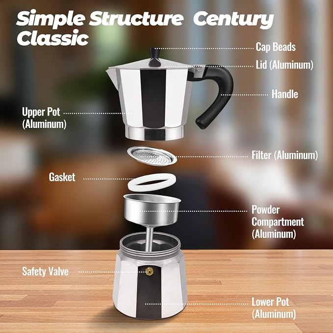 12 Cup Aluminum Moka Pot Classic Stovetop Espresso Coffee Maker 600ml 20oz Coffeemaker Percolator Mocha Pot Greca Coffee Maker Cafe Makers for Italian and Cuban Café Brewing Silver