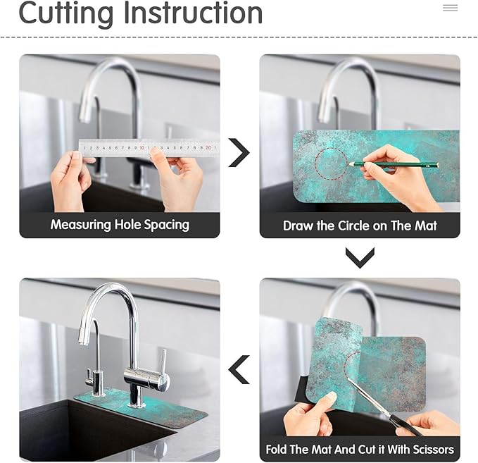 Kitchen Sink Splash Guard 2 PCS 30 Inch Sink Faucet Mat Splash Guard for Bathroom Countertop Water Absorbent Foldable Cuttable Soft Washable Teal Grey