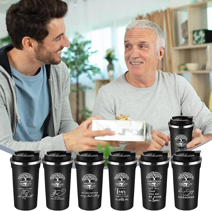 Meanplan 10 Set Father's Day Christian Bible Verse Tumbler Bulk 17oz Coffee Cup Religious Jesus Christian Tumbler Inspirational Mug Graduation Gift for Men Dad Church Pastor (Black, Tree of Life)