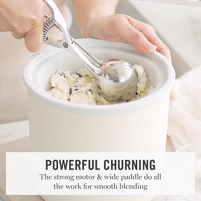 Martha Stewart Ice Cream Maker, 2 Quart Double-Insulated Freezer Bowl, Sorbet & Frozen Yogurt, Ready in 20 Minutes, Mix-Ins Chute, Easy to Clean, Linen Cream