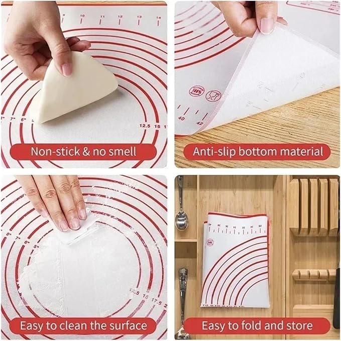 Non-Stick Silicone Baking Mat Heat Resistant Kneading Pad For Pizza Pastry Cookie Dough Multi Purpose Reusable Kitchen Bakeware(1pc 60x80cm,Color Red)