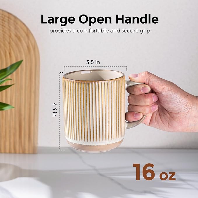 GBhome Large Coffee Mugs Set of 6, 16oz Handmade Stoneware Coffee Mugs Set with Large Handle for Cappuccino/Latte/Tea/Hot Cocoa, Dishwasher & Microwave Safe-Pale khaki