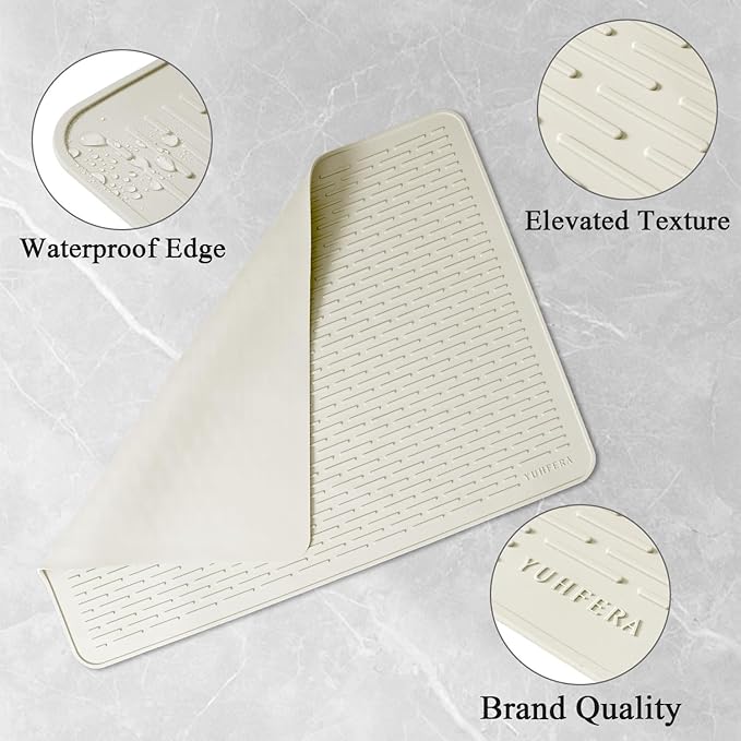 YUHFERA Stove Top Cover for Electric Stove - Silicone Stove Mat for Glass Top, Glass Cooktop Protector, XL Dish Drying Mats For Kitchen,Oven Covers for Electric Stove (Beige,30 x 21)