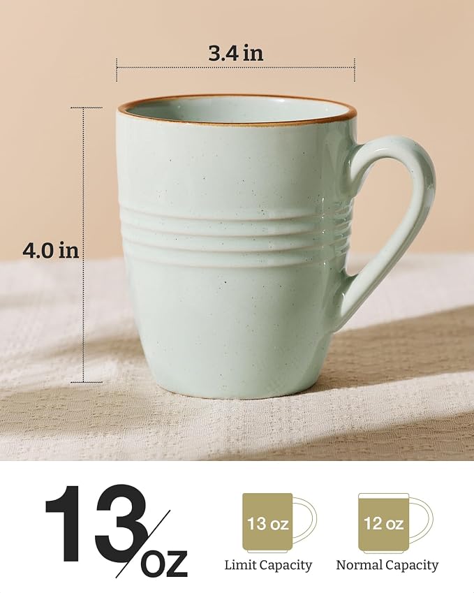 famiware Jupiter Coffee Mugs Set of 4, 13oz Coffee Mug, Microwave and Dishwasher Safe, Coffee Cups with Handle for Coffee, Tea, Cocoa, Milk, Light Green