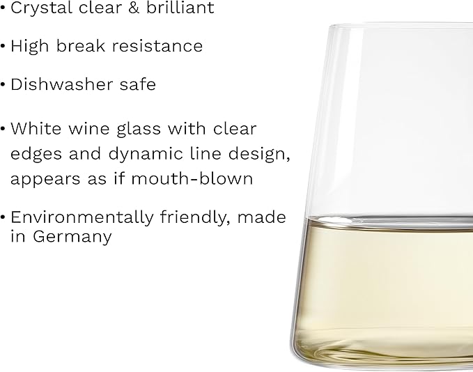 Stölzle Lausitz Stemless White Wine Glasses Power Set of 4, 13 1/2 oz – Modern Crystal Wine Glasses for Maximum Aroma – Dishwasher Safe & Break-Resistant, Made in Germany