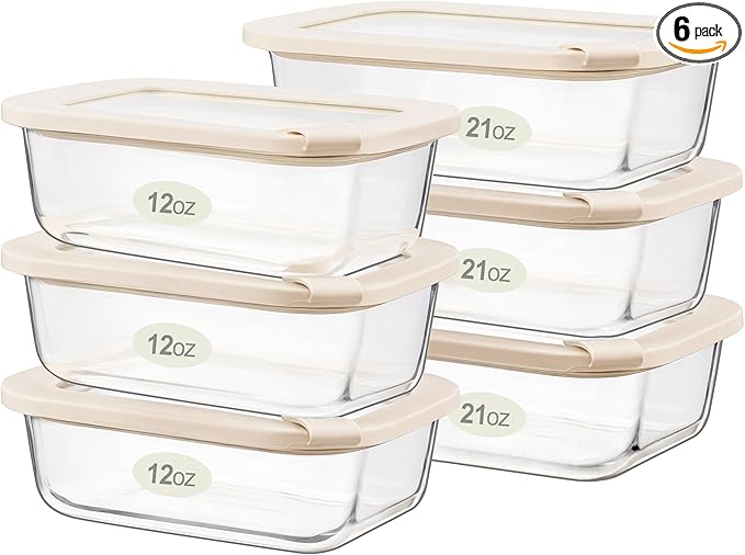 Urban Green Glass Food Storage Containers with Glass Lids, Microwave Safe Food Container Set, Aitight Meal Prep Container Set, LeakProof, 100% Plastic Free, 6 Pack