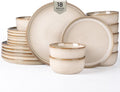 GBHOME Dinnerware Sets for 6, 18 Pieces Stoneware Plates and Bowls Sets, Scratch Resistant Dishes, Dishwasher & Microwave Safe, Reactive Glaze
