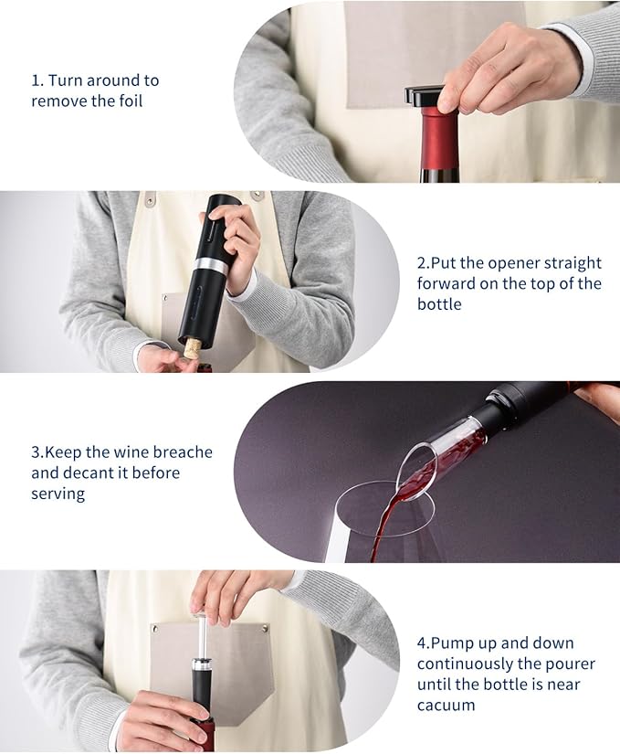 CIRCLE JOY Electric Wine Bottle Opener Set Rechargeable Wine Corkscrew Cordless Wine Set with Charging Base, Foil Cutter, Wine Aerator Pourer and Wine Stopper, Black