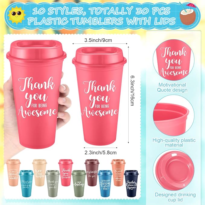 Teenyyou 90 Pcs Employee Appreciation Gift Set, 16oz Tumbler with Lid Notebook Pen Bulk Thank You Gift Holiday Party Favor for Teachers Office Coworker Teacher Staff Team (Bright Color,Delicate Style)