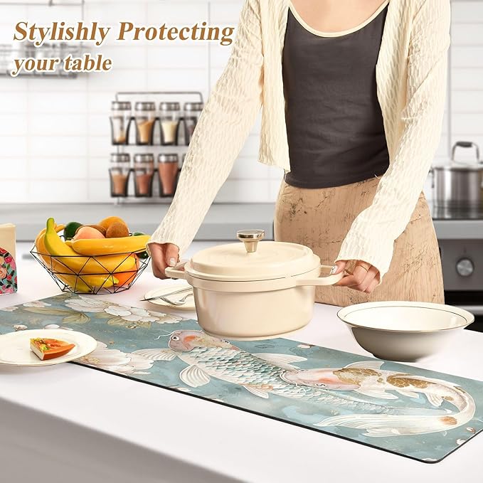 Blue Pink Japanese Flowers Fish Realistic Simple Style Trivet Table Runner Heat Resistant 230F for Hot Dishes Pots Plates Kitchen Dining Table Protector Decorative 39.37 X 11.8 Inch