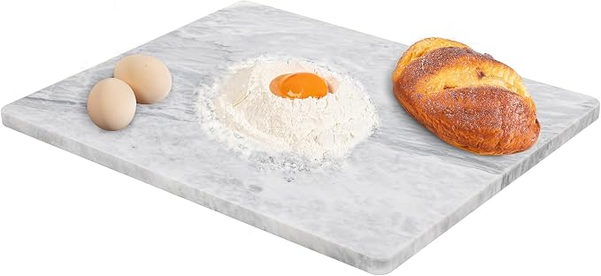 Lovdeco Marble Pastry Board, Board For Kitchen, Large Cloud White Marble Slab Gift With Non-Slip Feets, 16x20 Inch, 1 Piece