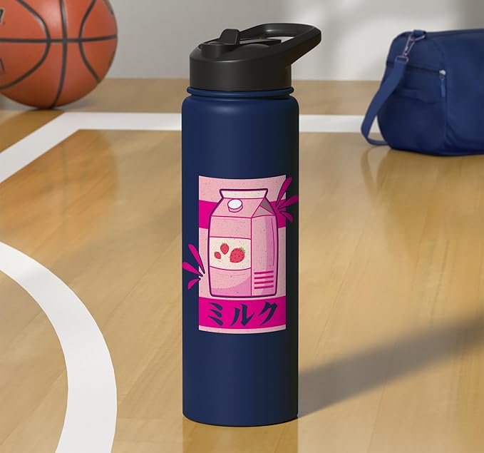 Kawaii Japanese Pink Retro 90s Strawberry Milk Carton Stainless Steel Insulated Water Bottle