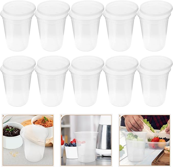 Homoyoyo 30pcs 32oz Plastic Food Containers with Lids, Thickened Disposable Soup Cups for Takeout, Meal Prep, and Food Storage, Airtight and Leak-resistant Bowls for Home and Restaurant Use