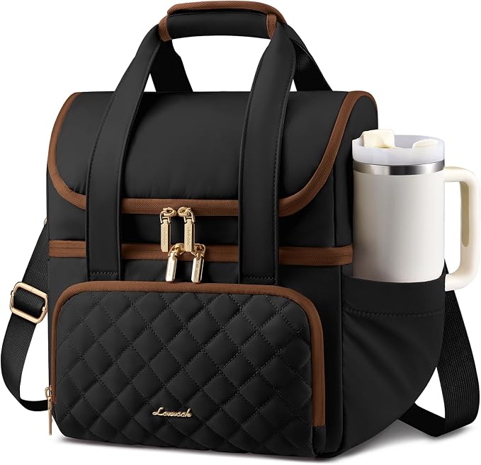 LOVEVOOK Insulated Lunch Bag For Women,X Large Double Deck Adult Lunch Box,Teacher Lunch Tote Bag With Cup Holder,Leakproof Cooler Bag With Adjustable Shoulder Strap For Work Picnic Beach,Larger 24L
