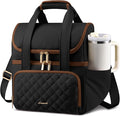 LOVEVOOK Insulated Lunch Bag for Women,Large Double Deck Adult Lunch Box,Teacher Lunch Tote Bag with Cup Holder,Leakproof Cooler Bag with Adjustable Shoulder Strap for Work Picnic Beach,Larger 15L