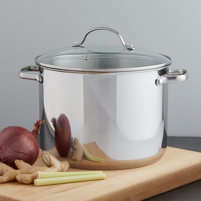 Amazon Basics Stainless Steel Induction Compatible Stock Pot with Glass Lid, Oven Safe, Dishwasher Safe, Sturdy, 8 Quart, Silver