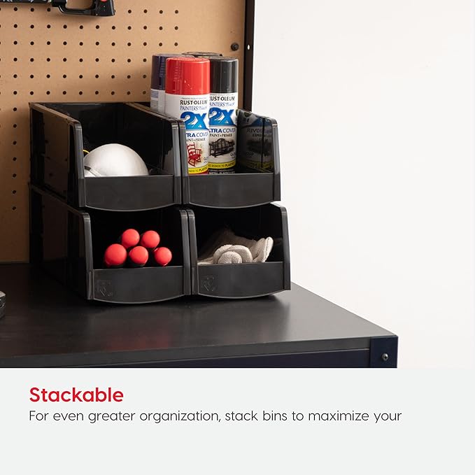 IRIS USA Extra Small Stackable Storage Bins, 15-Pack, 5.5 x 4.5 x 3 inch, |Made in USA|, Plastic Open Front Shelf Bin for Organizing Parts, Hardware, Tools, Supplies, Garage Shelf, Pantry - Black