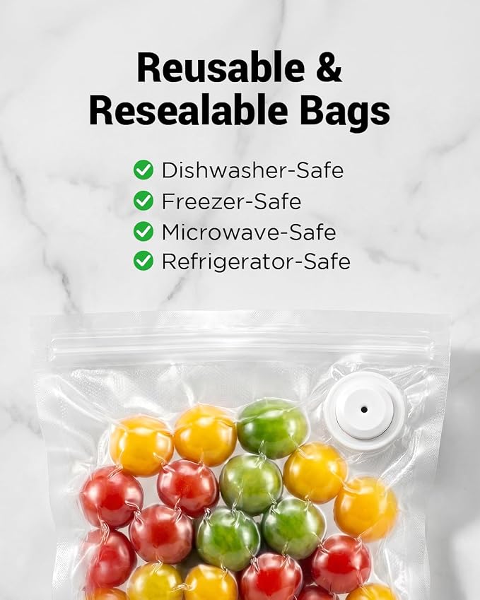 Reusable Vacuum Seal Bags for Food, 30 Pack Large BPA-Free Storage Bags, Leak Proof, Odor Resistant, Freezer & Microwave Safe, Heavy Duty Bags for Meat, Fruits & Dry Goods, 10.24 x 13.39 IN