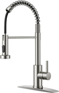FORIOUS Kitchen Faucets with Pull Down Sprayer, Brushed Nickel Stainless Steel Commercial Single Handle Classic Spring Pull Out Sink Faucet for Pot Filler, Farmhouse Camper Bar Laundry Room