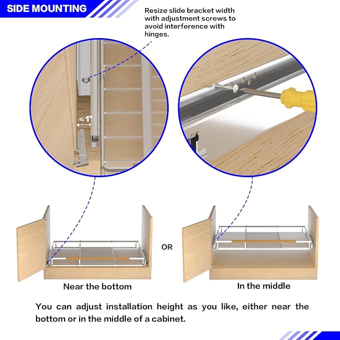 Pull Out Drawer Cabinet Organizer, Expandable Slide Out Storage Shelves - Heavy Duty, Durable and Smooth Slide-Out (1, 2Pack - W:16.3"~26.3", D: 17.2")
