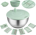 Salad Spinner Stainless Steel, 5.3-Quart Lettuce Washer Spinner with 5 Blades Slicer, Large Vegetables Fruits Wash Bowl with Strainer, Perfect Home Salad Making Tool for Healthy Eaters & Home Cooks