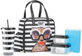 Fit & Fresh Lunch Bag For Women, Insulated Womens Lunch Bag For Work, Leakproof & Stain-Resistant Large Lunch Box For Women With Containers, Tumbler and Ice Pack, Zipper Closure B&W Glam Cat