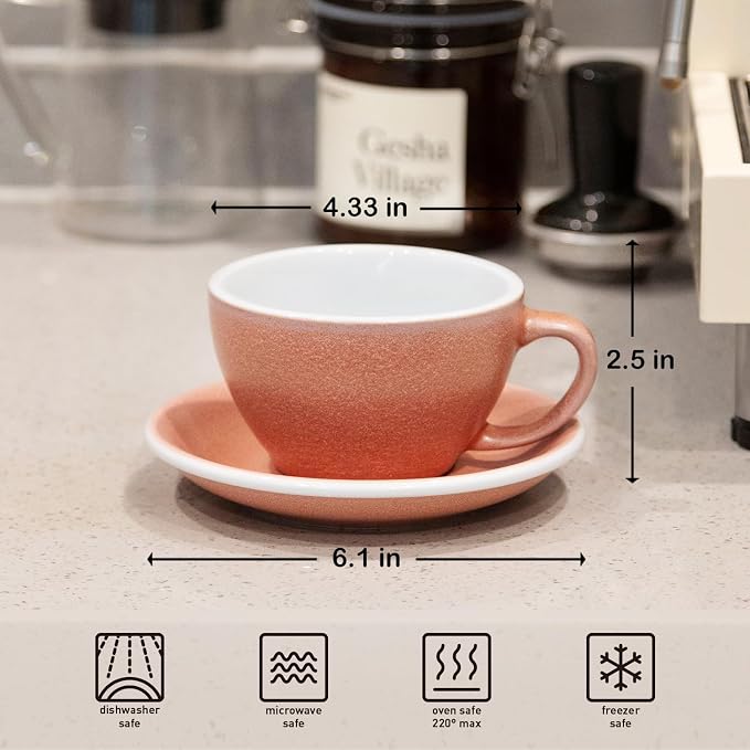 Loveramics Matt Cappuccino Cup, 10 oz Ceramic Latte Art Mug with Saucer, Thick-walled stoneware cup Set, Barista Latte Cup Set for Latte, Cappuccino, Tea - Mineral Colors (Cinnabar, 10OZ)