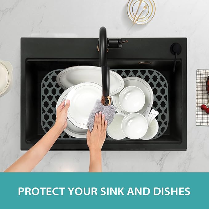 SAMSIER Silicone Sink Protectors Mats (13x11 & 14x12 & 16x12 & 18x16 & 19x14 & 21x16 & 22x13 & 25x16 & 26x14 & 28x14 & 30x16) for Bottom of Kitchen Sink (22”x13”, Rear Drain)