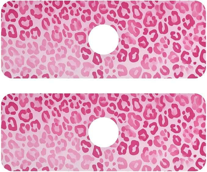 Kitchen Sink Splash Guard 2 PCS 14.7 Inch Sink Faucet Mat Splash Guard for Bathroom Countertop Water Absorbent Foldable Cuttable Soft Washable Gradient Pink Leopard Print