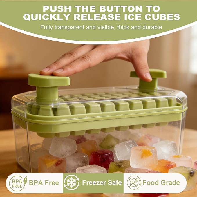 Ice Cube Trays Press Easy Release, Making 100 pcs Ice Trays for Freezer for Chilling Cocktail Whiskey Coffee Include 2 Layer Ice Cube and Storage Container, BPA Free